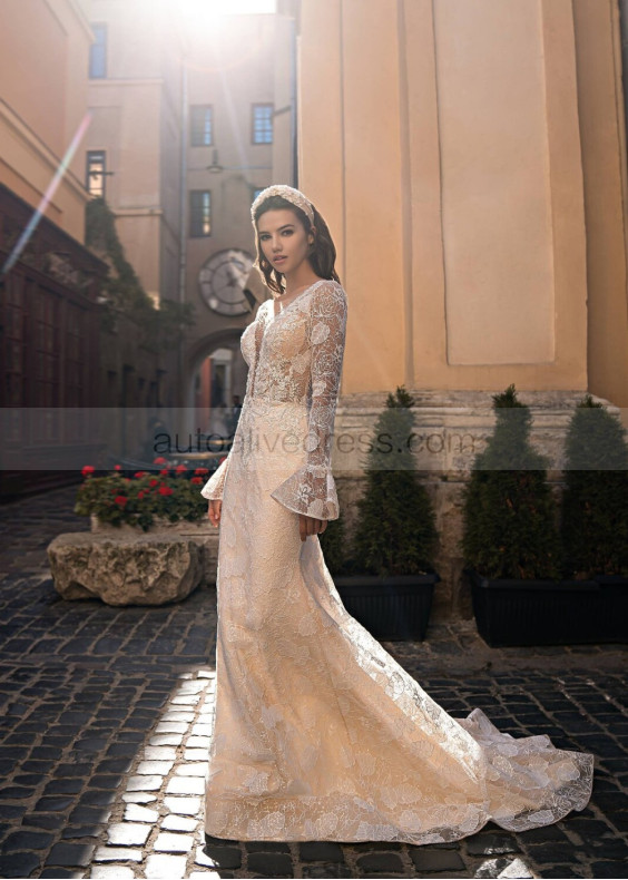 Beaded Lace Tulle V Back Sexy Sparkling Wedding Dress Beaded Lace Tulle V Back Sexy Sparkling Wedding Dress